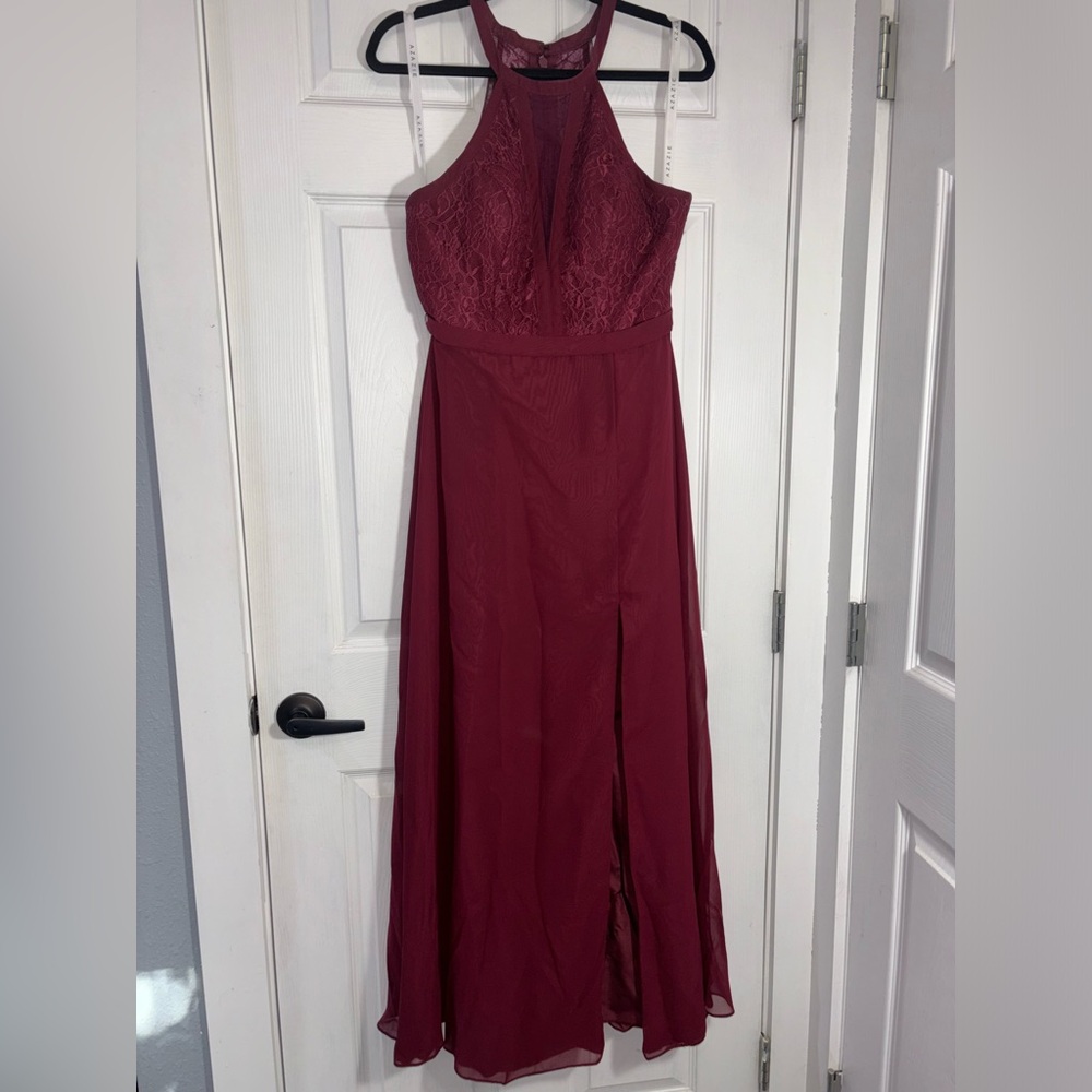 Azazie Burgundy Bridesmaid Dress with Lace and Chiffon